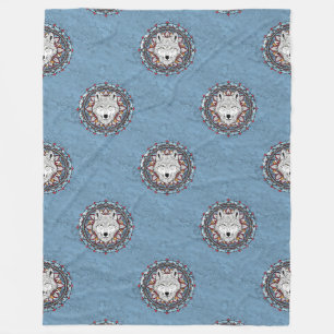 Cooles Tiermuster - Wolf Head Mandala 2 Fleecedecke