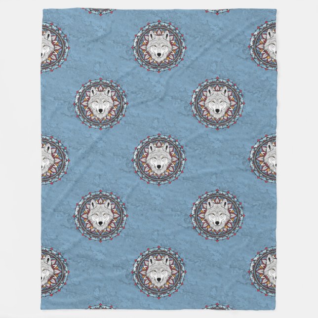 Cooles Tiermuster - Wolf Head Mandala 2 Fleecedecke (Vorderseite)