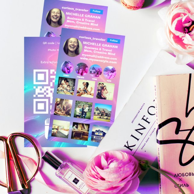 cooles trendy instagram Profil Visitenkarte (Instagram business card profile picture qr code photo grid and logo.)