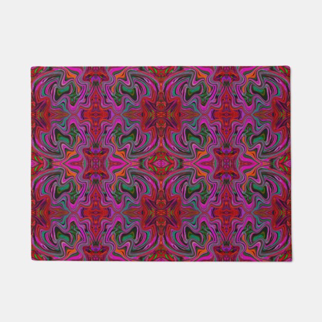 Cooles Trippy-Magenta, Rot- und Grünes Wavy-Muster Fußmatte (Vorderseite)