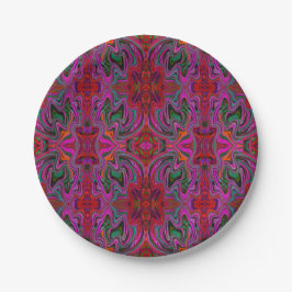 Cooles Trippy-Magenta, Rot- und Grünes Wavy-Muster Pappteller