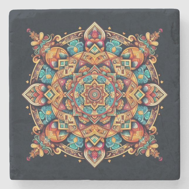 Cooles und buntes Mandala-Muster Steinuntersetzer (Vorderseite)