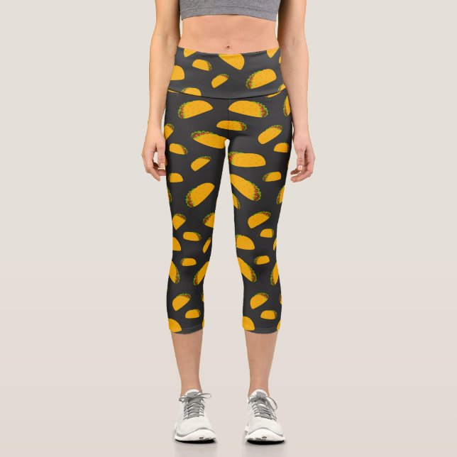 Cooles und lustiges Yummy-Tacom-Muster Capri Leggings (Vorderseite)