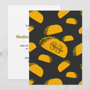Cooles und lustiges Yummy-Tacommuster Monogram Ein Einladung