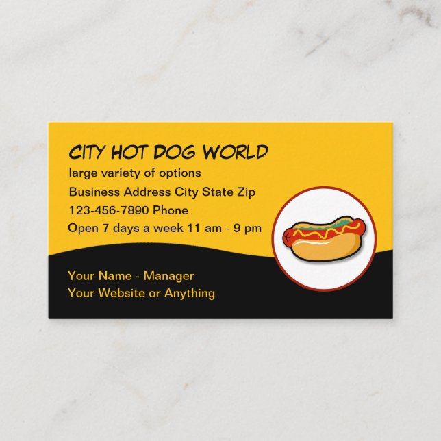 Cooles und trendiges Hotdog Themenrestaurant Visitenkarte (Vorderseite)