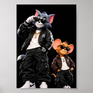 Cooles Urban Cat & Mouse Poster - Hip Hop Streetwe