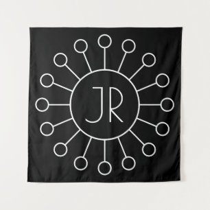Cooles Vintage-Logo-Stil-Monogramm Schwarz & Wei Wandteppich