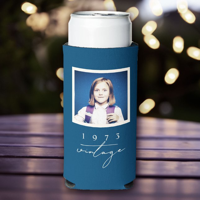 Cooles Vintages Birthday Party Script-Foto Selters Dosenkühler (Stylish, fun and cool vintage retro personalized can cooler!)