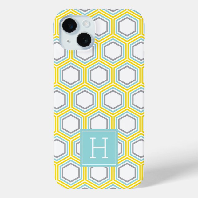 Cooles Wabenmuster und Aqua Monogram Case-Mate iPhone Hülle (Rückseite)