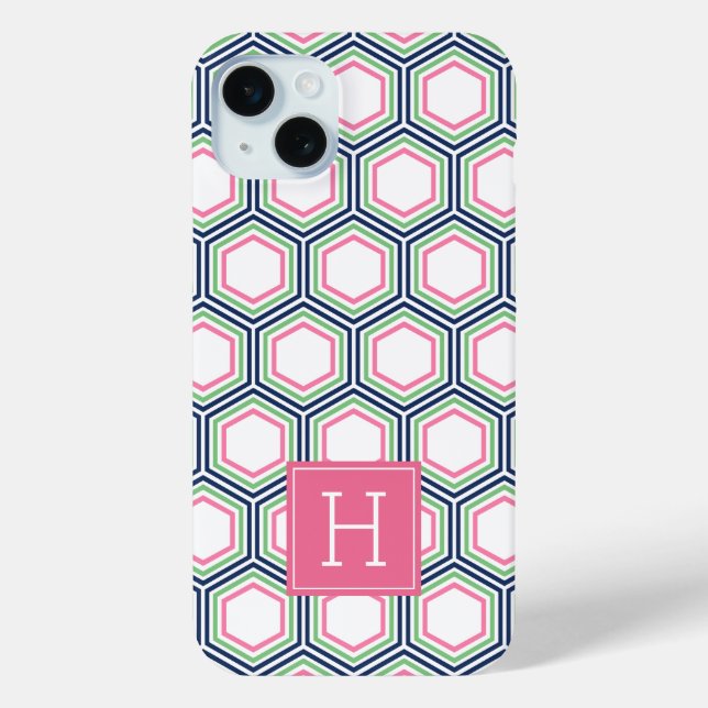 Cooles Wabenmuster und rosa Monogramm Case-Mate iPhone Hülle (Rückseite)