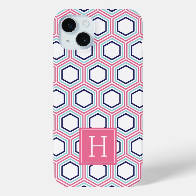 Cooles Wabenmuster und rosa Monogramm Case-Mate iPhone Hülle (Rückseite)