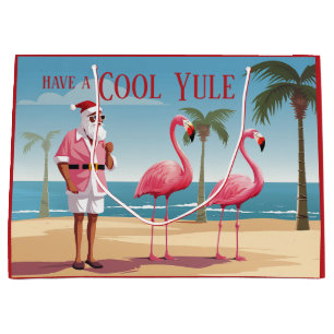 Cooles Weihnachten Santa and Flamingos Beach Weihn Große Geschenktüte