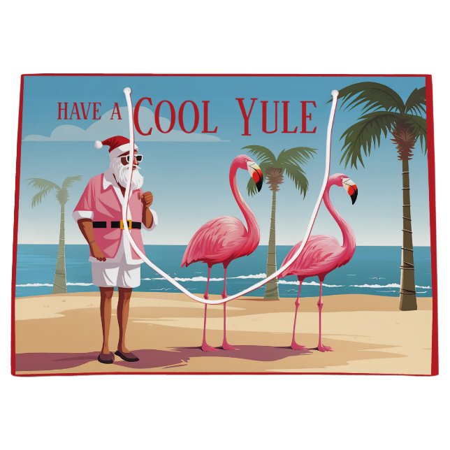Cooles Weihnachten Santa and Flamingos Beach Weihn Große Geschenktüte (Vorderseite)