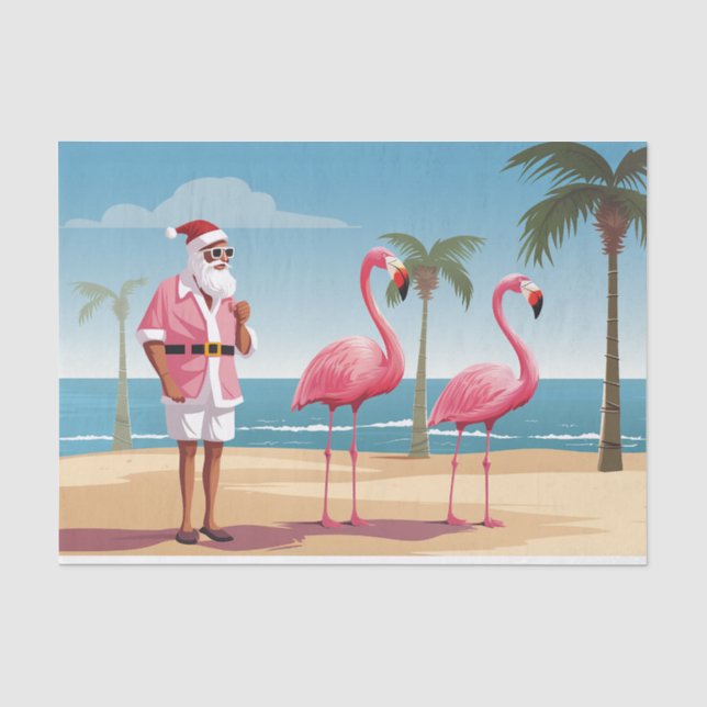 Cooles Weihnachten Santa and Flamingos Beach Weihn Seidenpapier (Vorderseite)