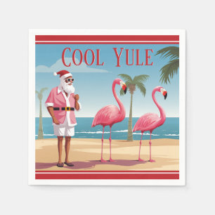 Cooles Weihnachten Santa and Flamingos Beach Weihn Serviette