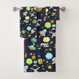 Cooles Weltraumthema - Astronauten und Raketenschi Badhandtuch Set