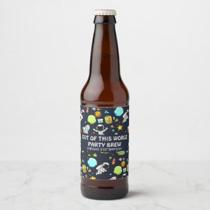 Cooles Weltraumthema - Astronauten und Raketenschi Bierflaschenetikett