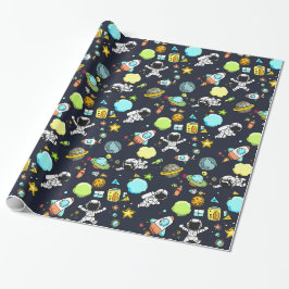 Cooles Weltraumthema - Astronauten und Raketenschi Geschenkpapier