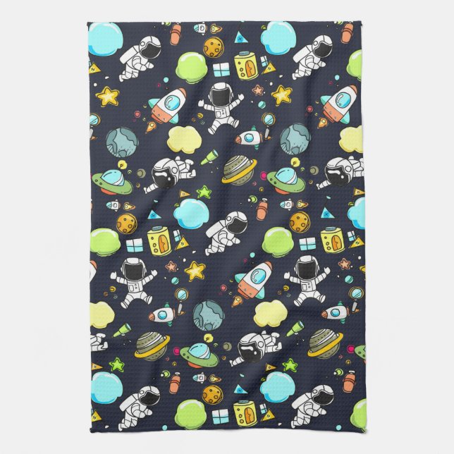 Cooles Weltraumthema - Astronauten und Raketenschi Geschirrtuch (Vertikal)