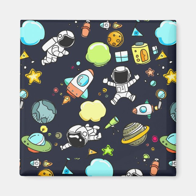 Cooles Weltraumthema - Astronauten und Raketenschi Magnet (Vorne)