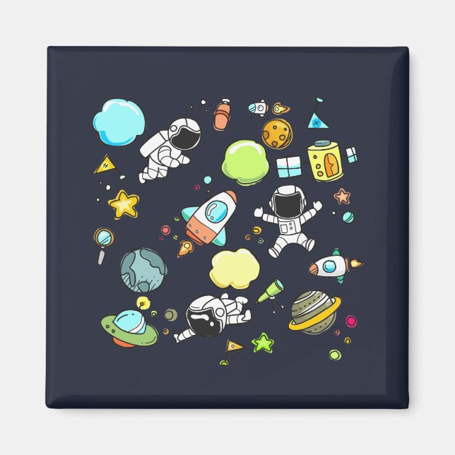 Cooles Weltraumthema - Astronauten und Raketenschi Magnet (Vorne)