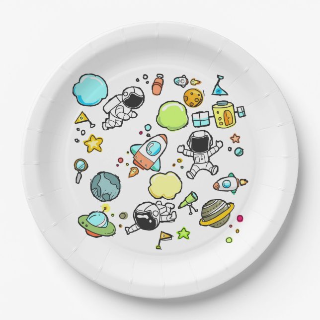 Cooles Weltraumthema - Astronauten und Raketenschi Pappteller (Vorderseite)