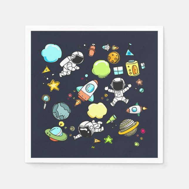 Cooles Weltraumthema - Astronauten und Raketenschi Serviette (Vorderseite)
