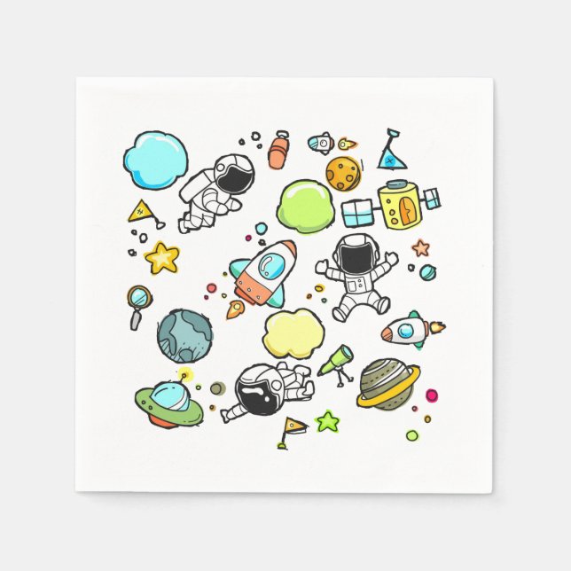 Cooles Weltraumthema - Astronauten und Raketenschi Serviette (Vorderseite)