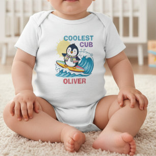"Coolest Cub" Surfer Pinguin Baby Strampler