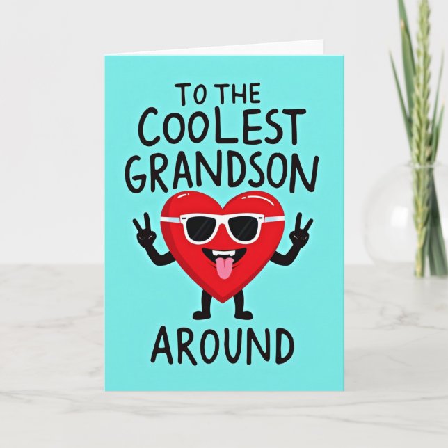Coolest Grandson Heart Birthday Card Karte (Vorderseite)