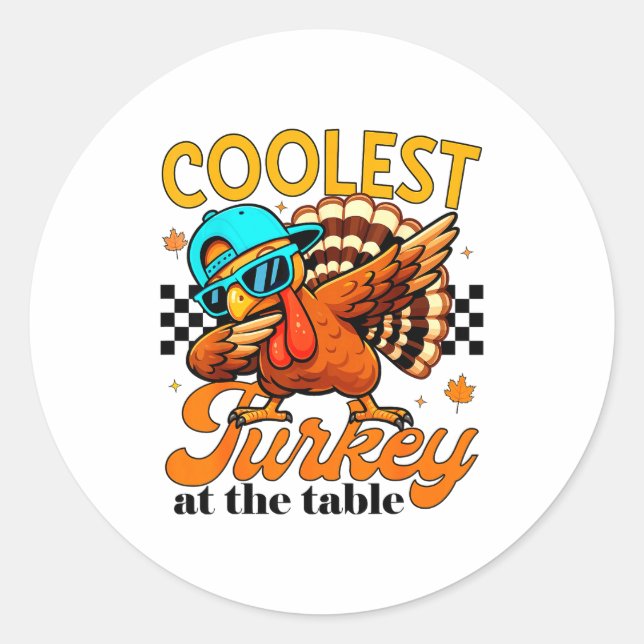 Coolest Turkey At Table Funny Bird Toddler Boys Th Runder Aufkleber (Vorderseite)