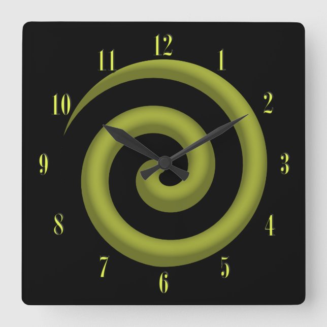 Coolest Yellow and Black Spiral Wall Clock Quadratische Wanduhr (Vorderseite)