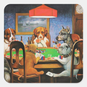 Coolidge Classic Vintage Hund Poker Spiel Kunst Quadratischer Aufkleber