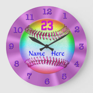 Coolste personalisierte Softball-Uhren für Mädchen Große Wanduhr