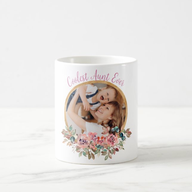 Coolste Tante je 1 Foto Aquarell-Blume Kaffeetasse (Mittel)