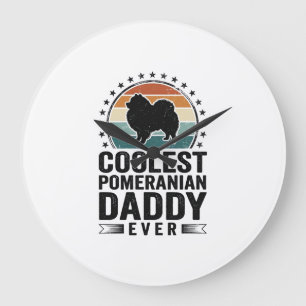 Coolster Pomeranian Papa Vintage Hund Papa Shirt_1 Große Wanduhr
