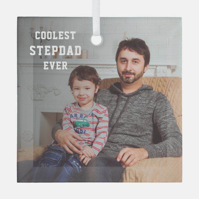 Coolster Stepdad je Foto Vater Personalisiert Ornament Aus Glas (Vorderseite)