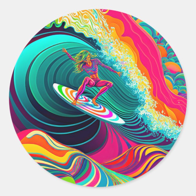 Coolsurf Girl - Surfgirl - Surfcamp Poster Runder Aufkleber (Vorderseite)