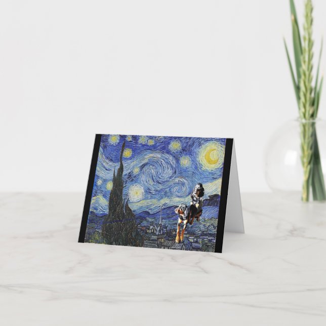 Coon Hound Hunde in Starry Night Parody Karte (Vorderseite)