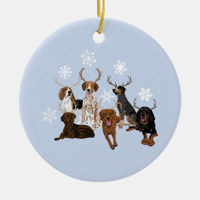 Coonhound Antlers Blue Keramik Ornament (Vorne)