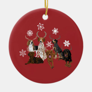 Coonhound Antlers Red Keramik Ornament
