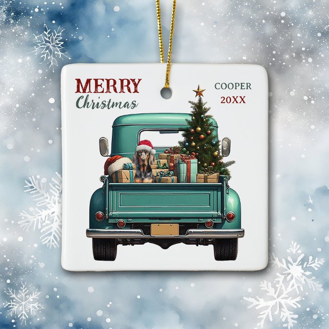 Coonhound Hund Retro Truck Weihnachten Keramikornament (Von Creator hochgeladen)