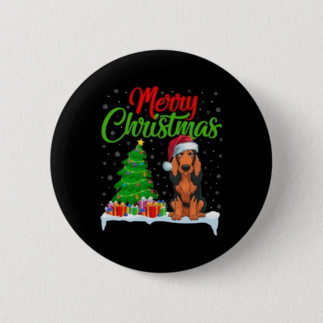 Coonhound Hund Weihnachtsbaum Lichter Weihnachten  Button (Vorderseite)