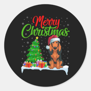 Coonhound Hund Weihnachtsbaum Lichter Weihnachten Runder Aufkleber