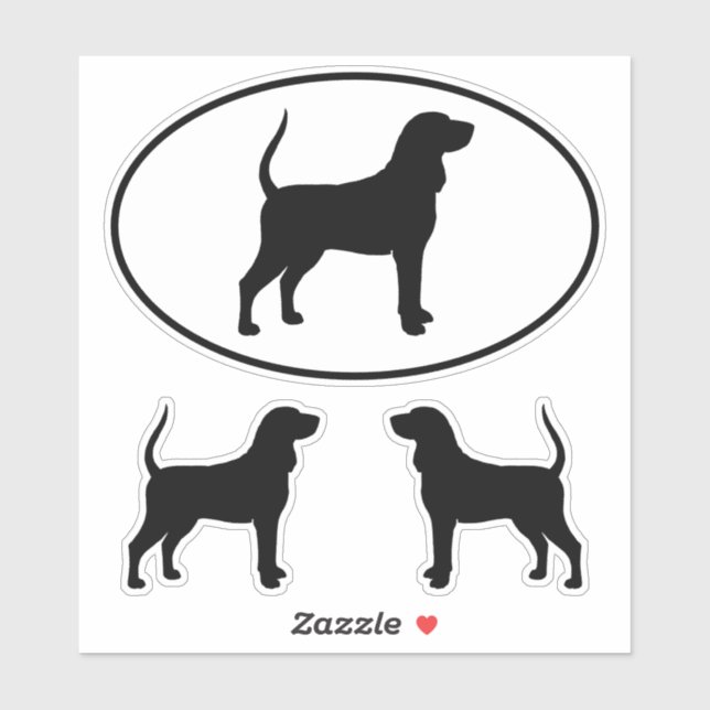 Coonhound Hunde Silhouetten Vinyl Sticker Set (Blatt)