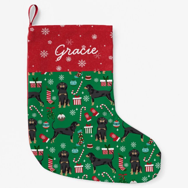 Coonhound-Hunde-Weihnachtszeit-individuelle Name Kleiner Weihnachtsstrumpf (Vorderseite)