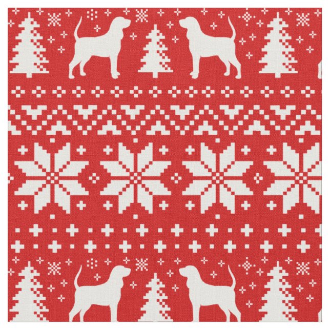 Coonhound-Silhouette-Weihnachtsmuster-Rot Stoff (Nahaufnahme)