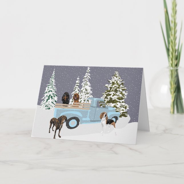 Coonhound Truck im Schnee Karte (Vorderseite)