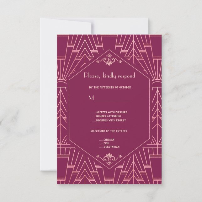 Cooper Rose Great Gatsby 1920s Wedding RSVP Karte (Vorderseite)
