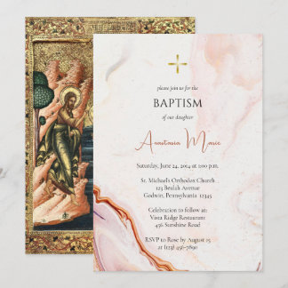 Cooper und Pink Faux Marmor Orthodoxe Taufe Einladung
